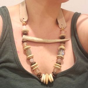 OOAK Twine & Twig antler & bone bead necklace